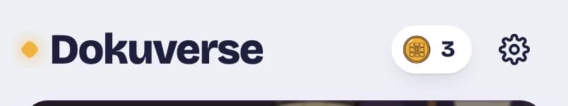 The top of the Dokuverse home screen, with the gear icon highlighted