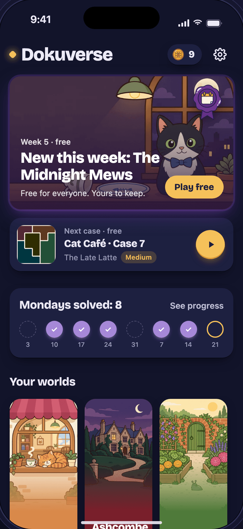 Home in dark mode