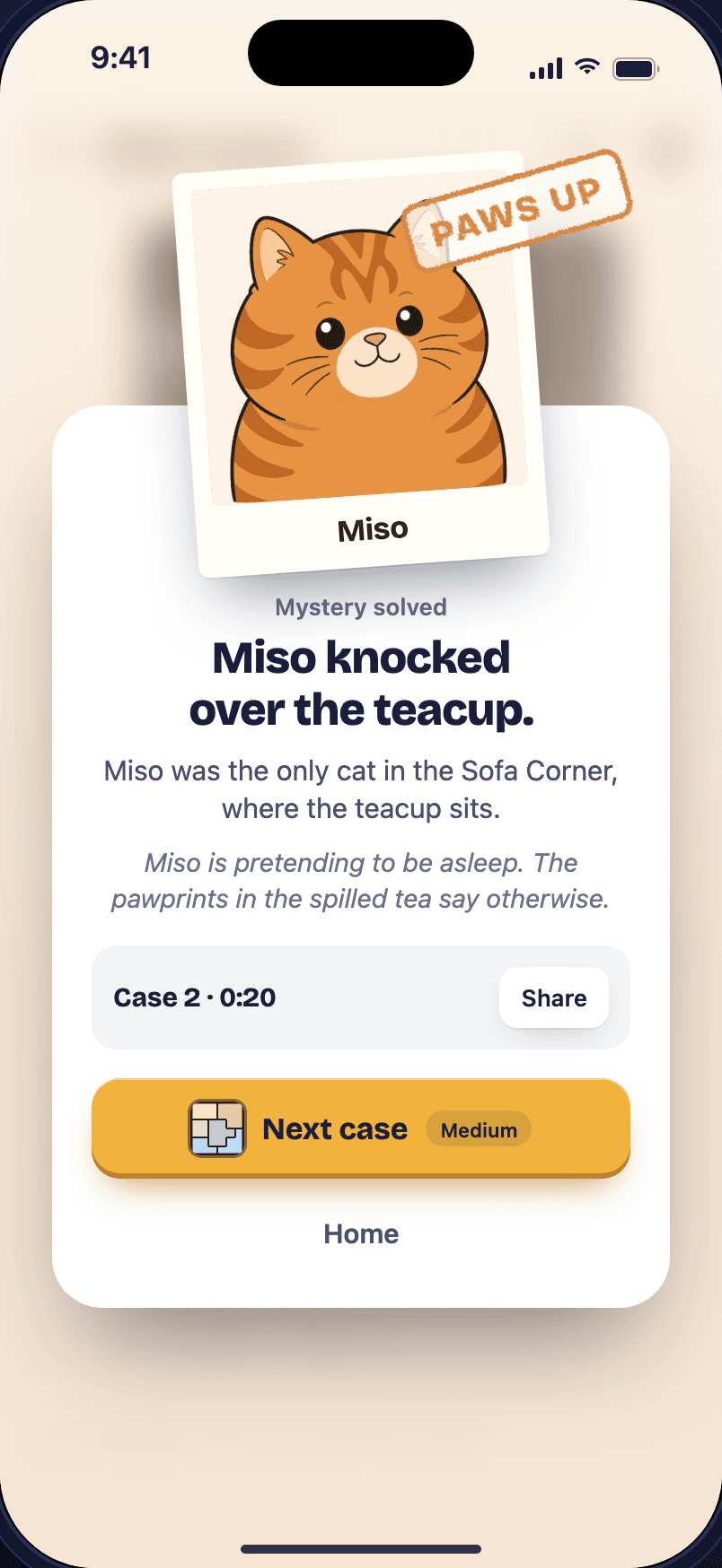 The reveal: Miso knocked over the teacup