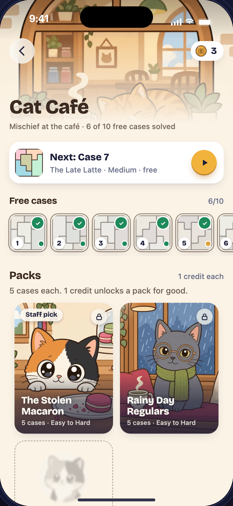 The Cat Café shelf with free cases and packs